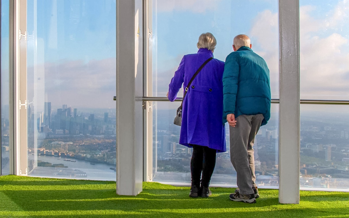 Visitors enjoying the view from The Shard in London.