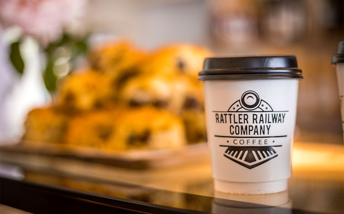 Coffee cup at Rusty Rails Cafe, Mary Valley Rattler Train.