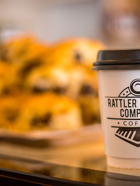 Coffee cup at Rusty Rails Cafe, Mary Valley Rattler Train.