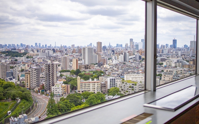 Skyline view from Sunshine 60 Observatory Tenbou Park in Tokyo, showcasing cityscape and skyscrapers.