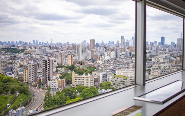 Skyline view from Sunshine 60 Observatory Tenbou Park in Tokyo, showcasing cityscape and skyscrapers.