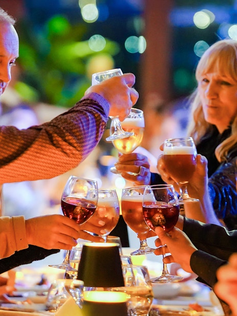 Guests toasting wine on Bosphorus 4-Course Dinner Cruise.