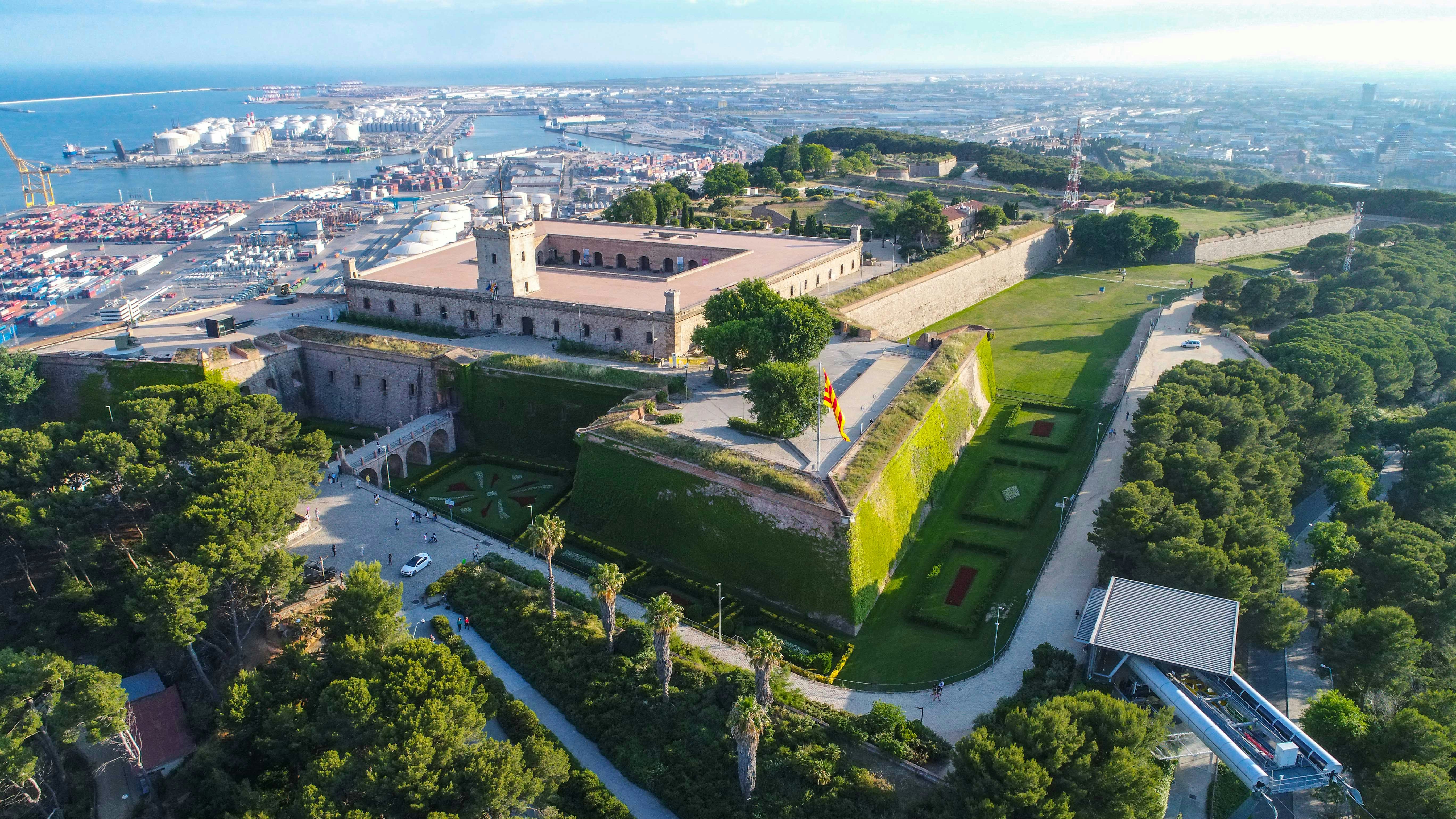 Montjuïc Castle in Barcelona with panoramic city views.
