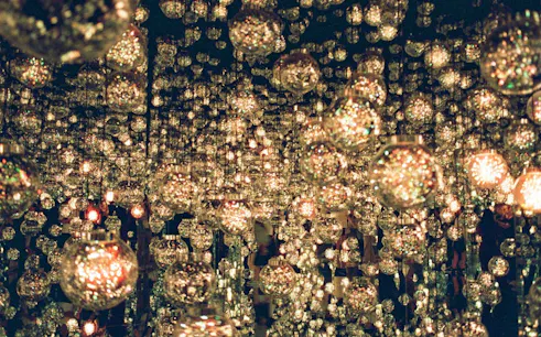 teamLab Bio-Vortex Museum installation with reflective spheres in Kyoto.