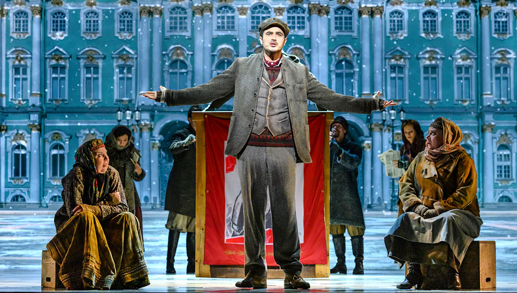 Theatrical performance of Anastasia with actors in period costumes on stage.