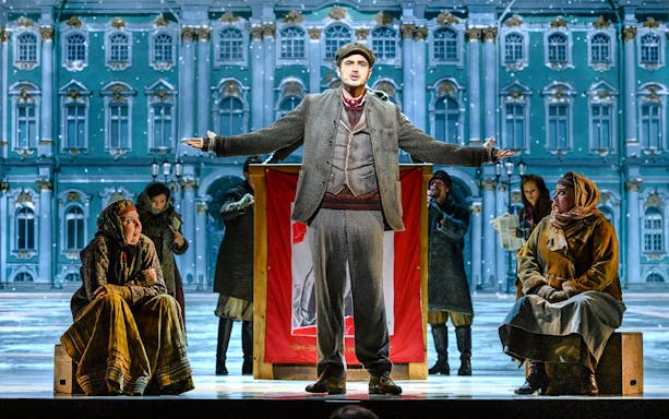 Theatrical performance of Anastasia with actors in period costumes on stage.