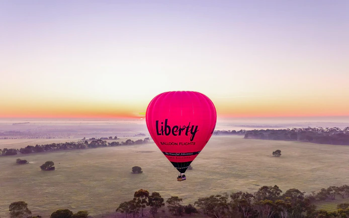 Hot air balloon at sunrise over Geelong and Bellarine, Australia with Liberty Balloon Flights.