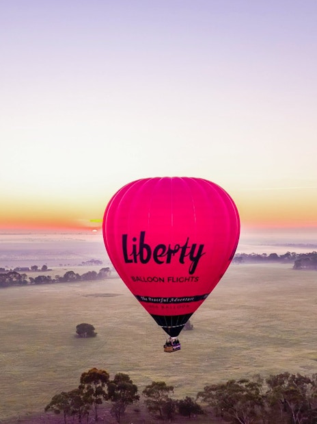 Hot air balloon at sunrise over Geelong and Bellarine, Australia with Liberty Balloon Flights.