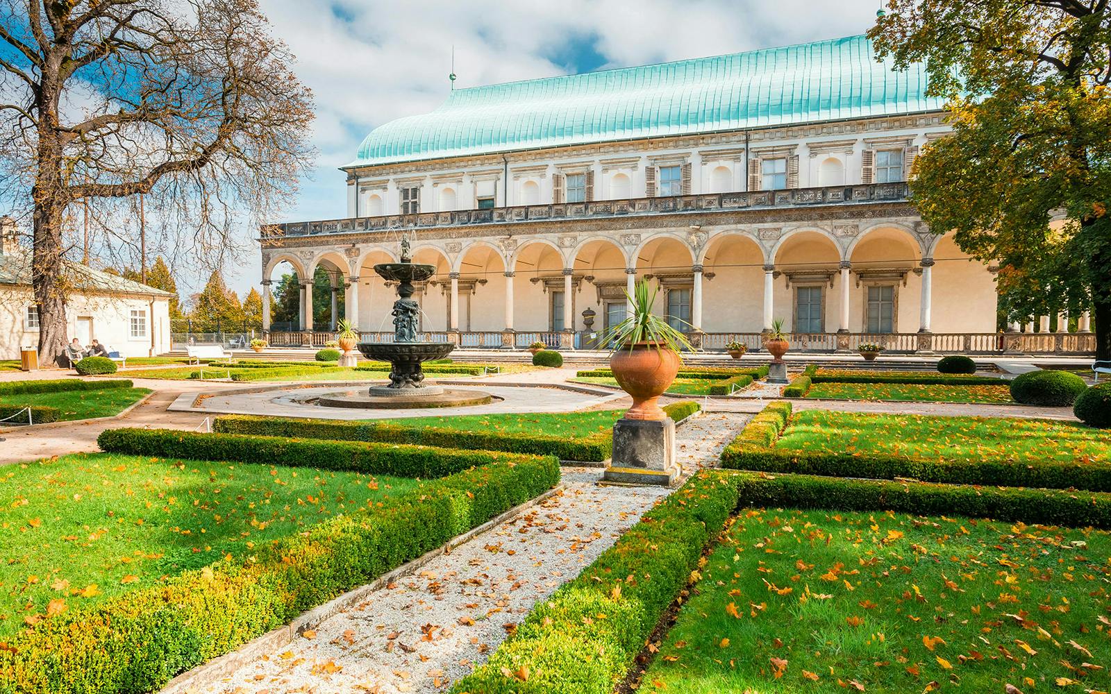Queen Anne's Summer Palace with gardens and fountain, Prague, Czech Republic.