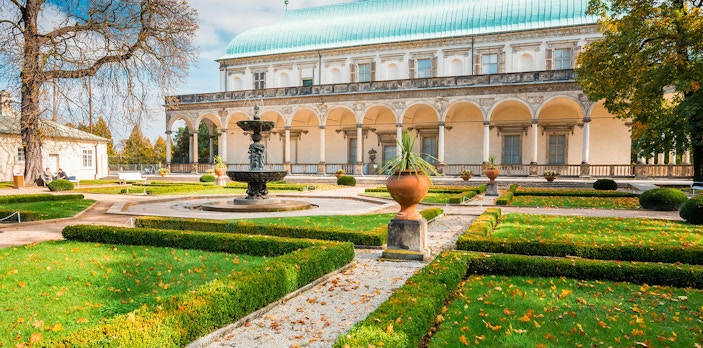 Queen Anne's Summer Palace with gardens and fountain, Prague, Czech Republic.
