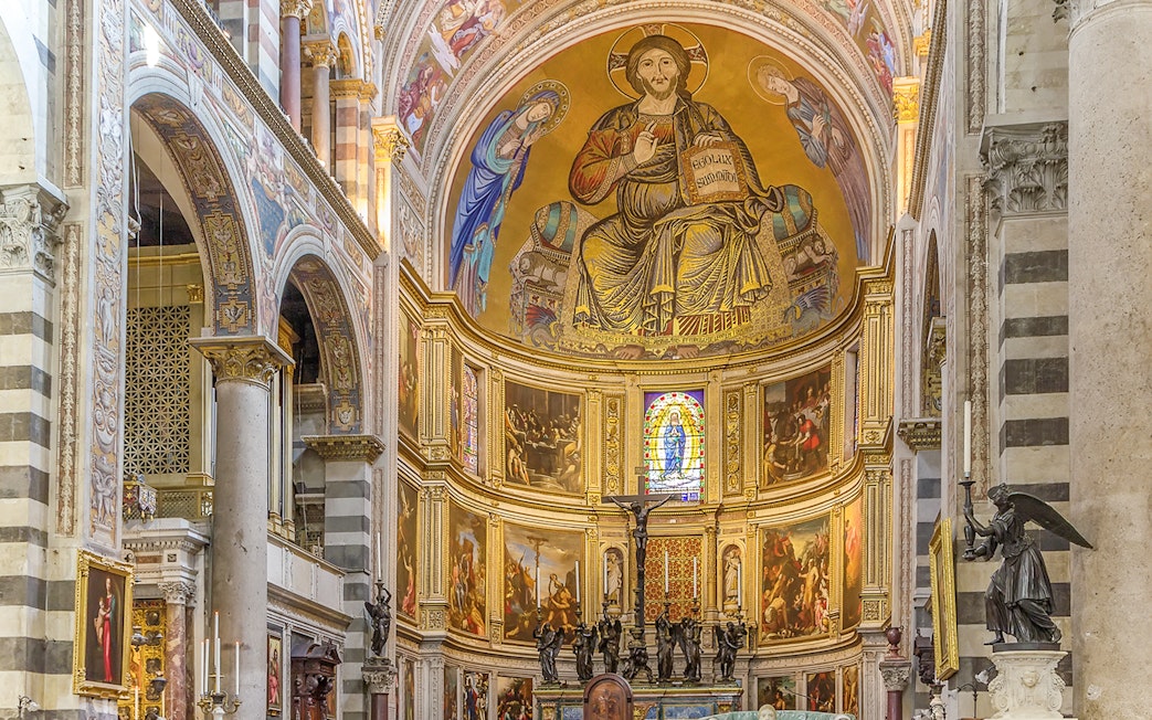 Frescoes depicting religious scenes inside Pisa Cathedral, Italy.