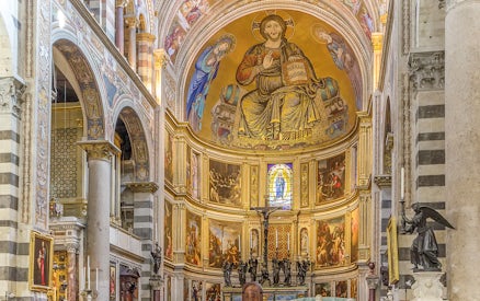 Frescoes depicting religious scenes inside Pisa Cathedral, Italy.