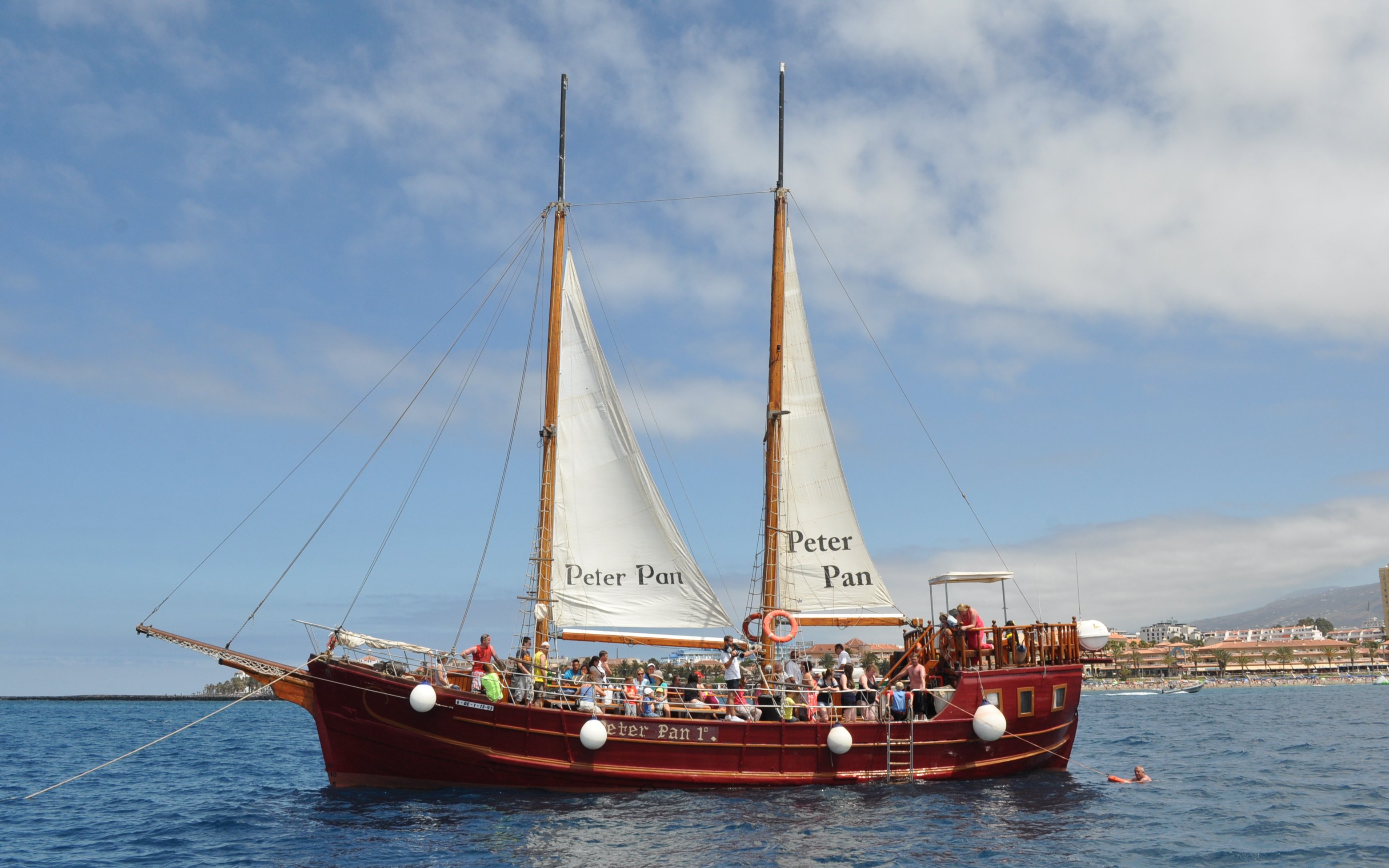 Peter Pan pirate boat with tourists for whale and dolphin watching in Tenerife.