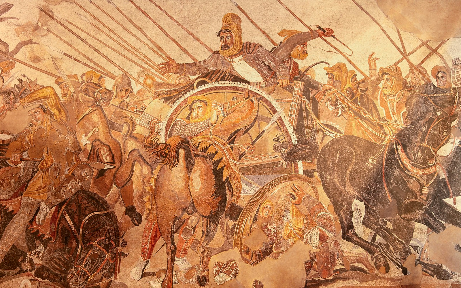 Alexander mosaic also know as Battle of issus mosaic preserved at the Naples National Archaeological Museum.