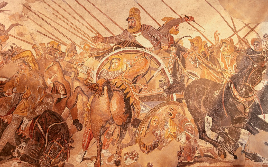 Battle scene from the Alexander Mosaic at Naples National Archaeological Museum.