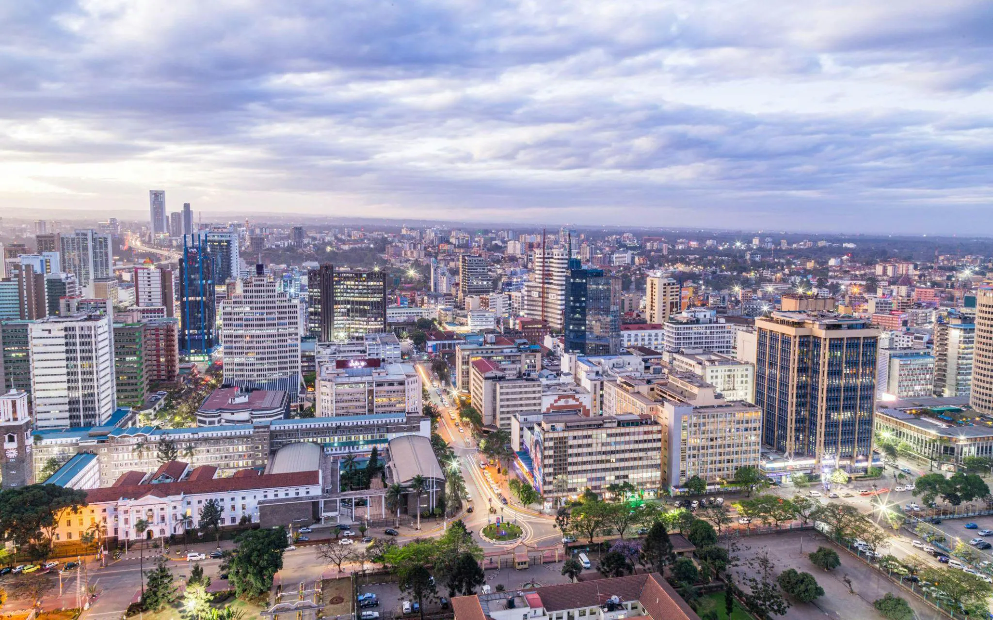 Nairobi cityscape with skyscrapers and streets during a city excursion.