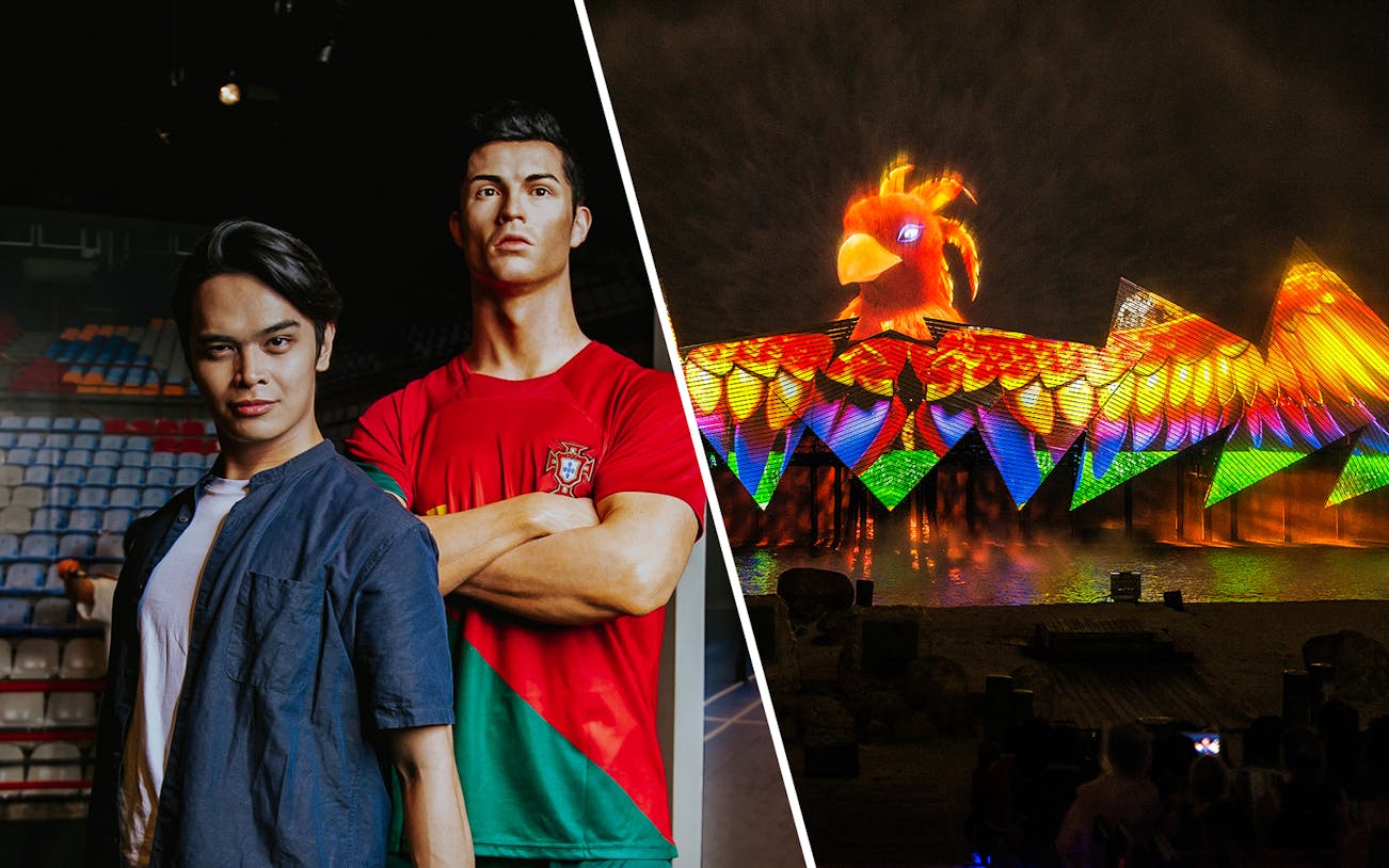 Person with Cristiano Ronaldo wax figure at Madame Tussauds Singapore.