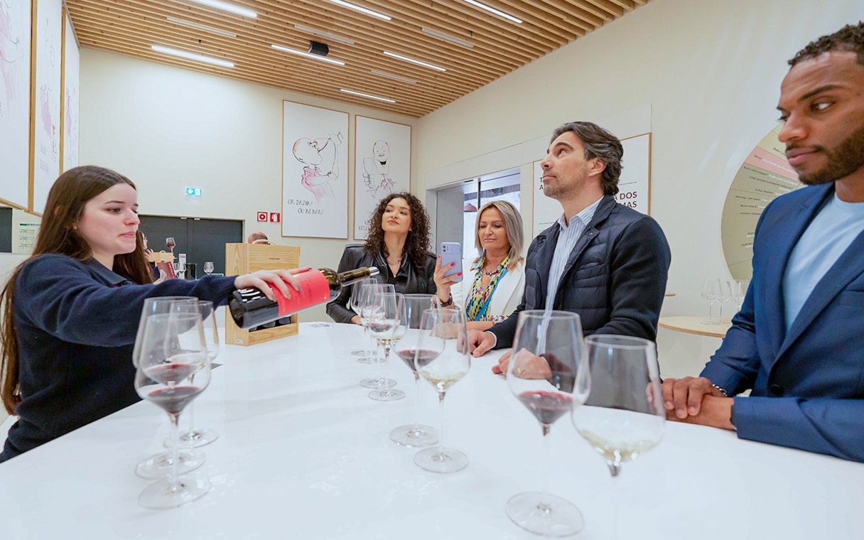 Wine tasting session with a group at The Wine Experience.