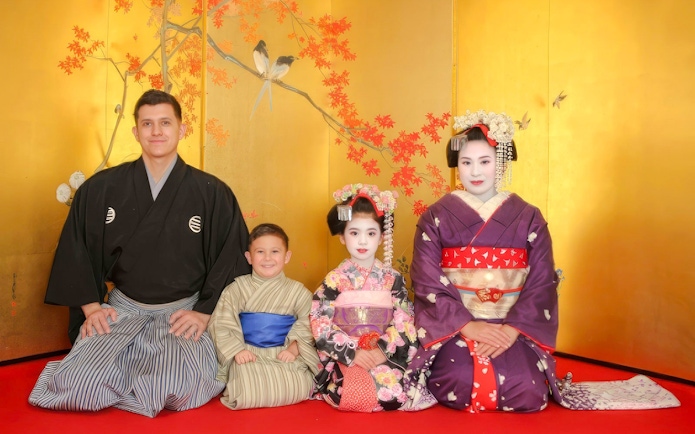 Family in traditional attire at Maiko Makeover & Photoshoot, Kyoto.