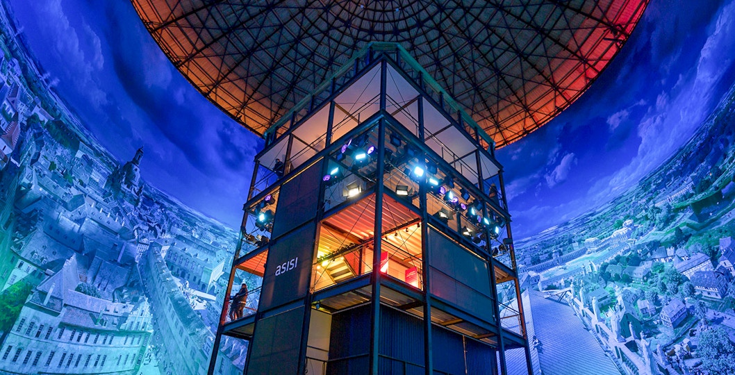 Guests watching Yadegar Asisi artwork inside Panometer Dresden