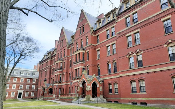 Harvard Yard red brick building in Cambridge, Massachusetts.