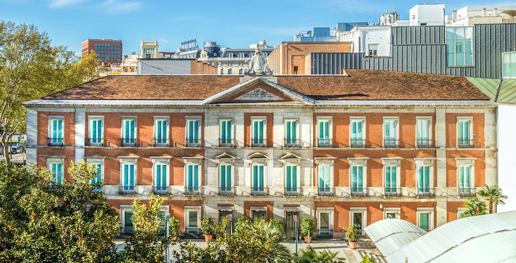 Thyssen Museum exterior with modern architecture in Madrid, Spain.