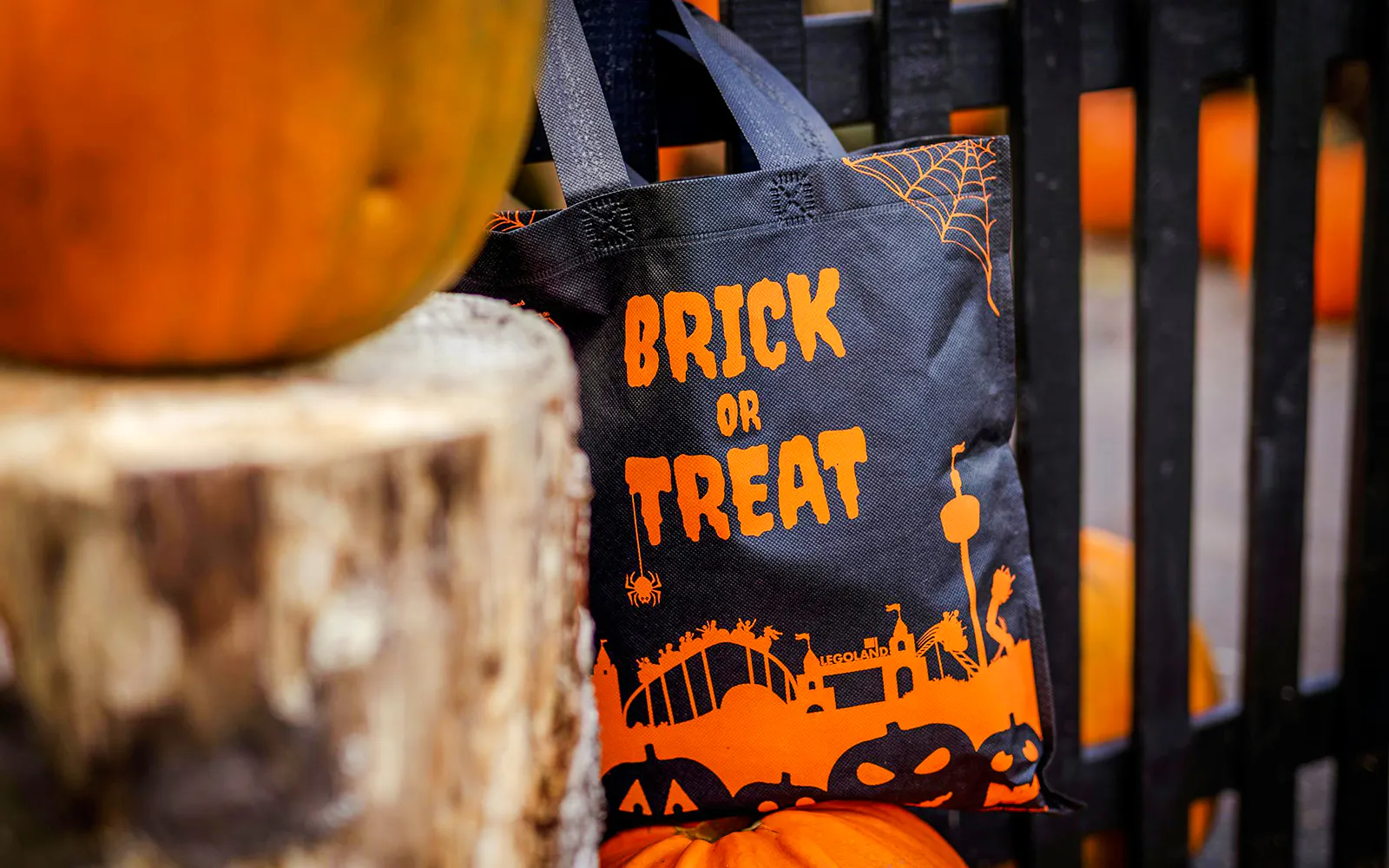 Halloween-themed bag with "Brick or Treat" at Legoland Billund.