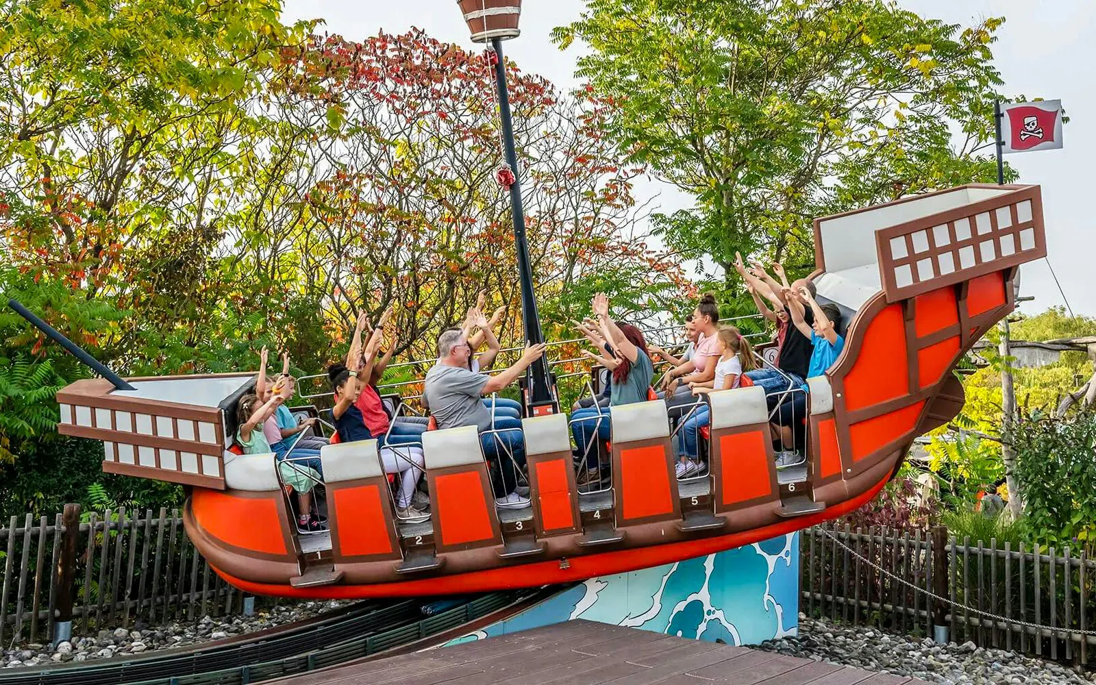 Visitors enjoying pirate ship ride at Pirate Land, Legoland Billund.