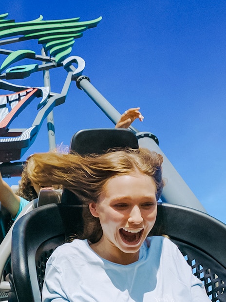 Riders enjoying DC Rivals HyperCoaster at Warner Bros Movie World, Gold Coast.