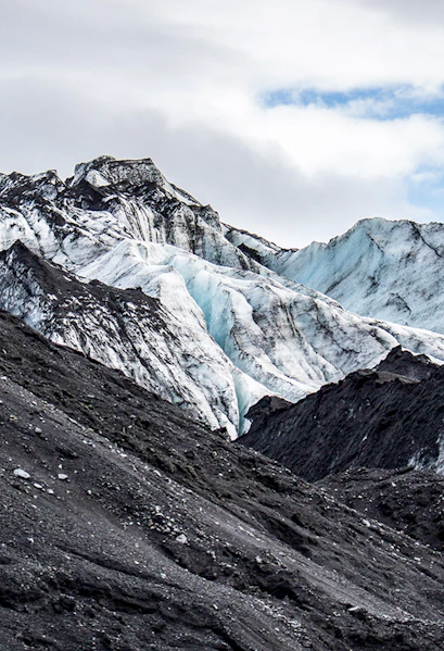 Mýrdalsjökull Glacier's icy peaks and rugged terrain in Iceland.
