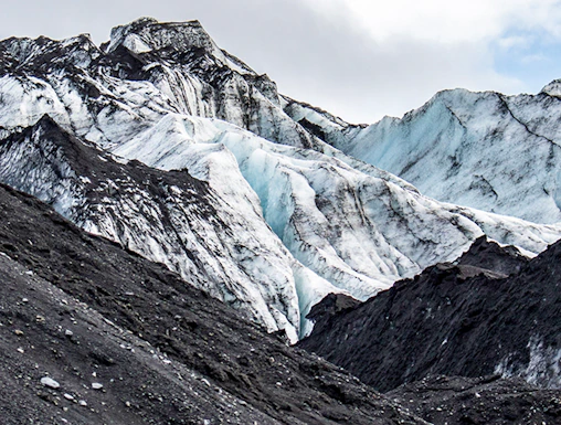 Mýrdalsjökull Glacier's icy peaks and rugged terrain in Iceland.