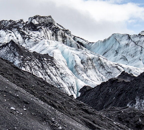Mýrdalsjökull Glacier's icy peaks and rugged terrain in Iceland.
