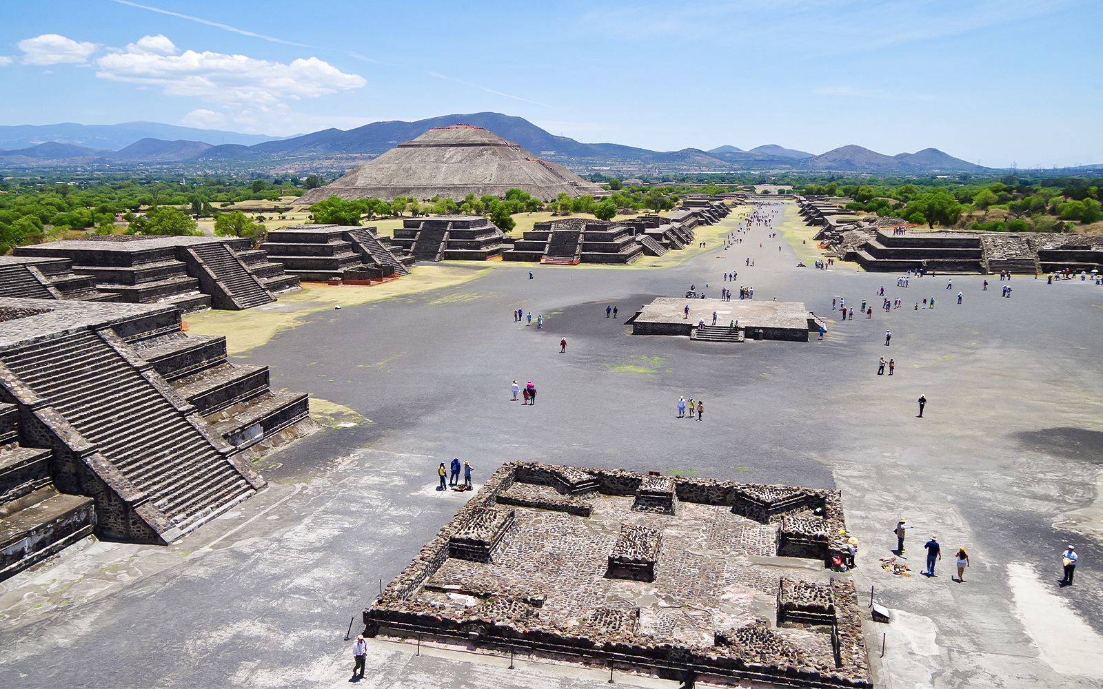 Avenue of the Dead with Pyramid of the Sun in Teotihuacan, Mexico.
