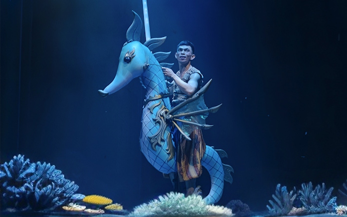 Performer on seahorse in Varuna Underwater Theatrical Dining Experience.