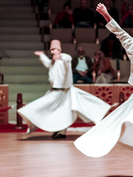 Whirling Dervishes performing in a cultural ceremony.