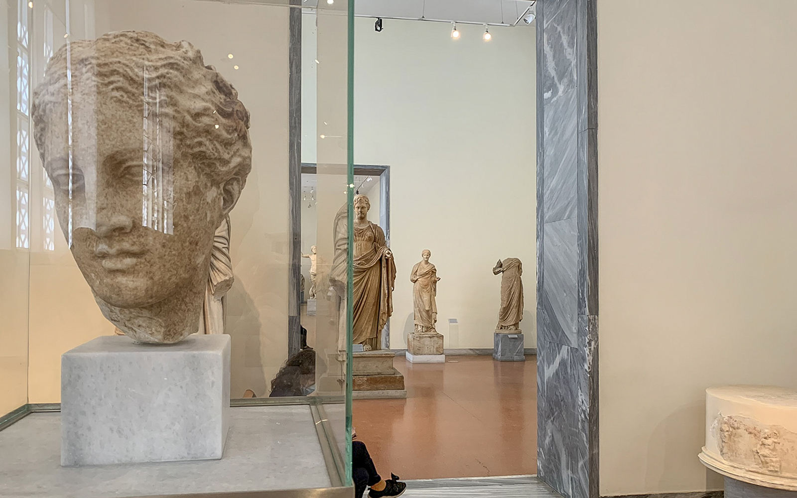 Exhibits of ancient sculptures inside the National Archaeological Museum.