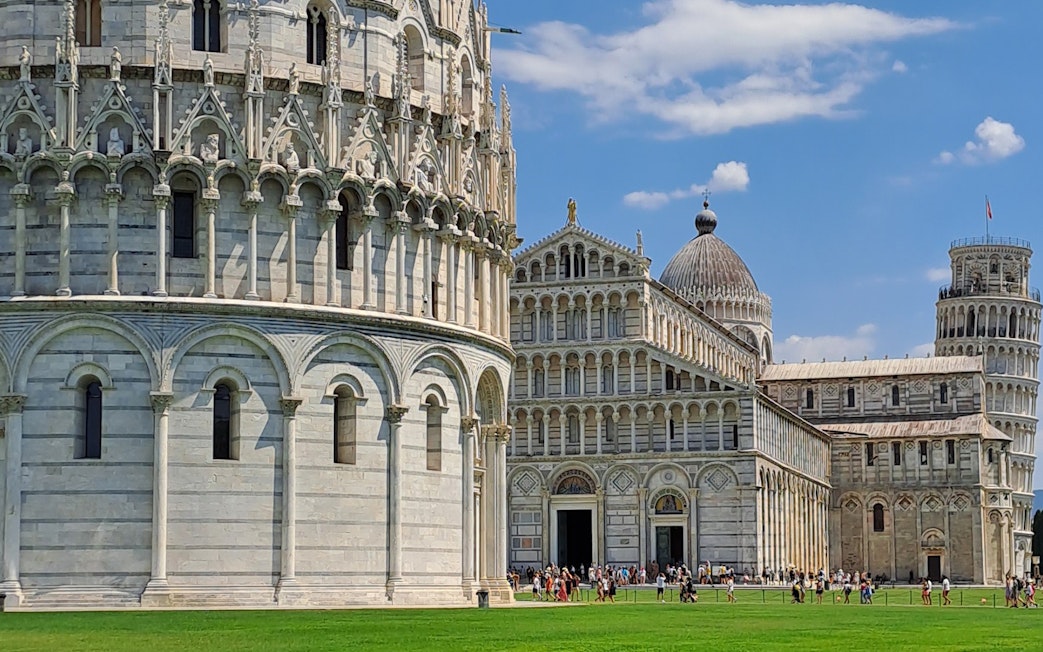 Field of Miracles with Pisa Cathedral and Leaning Tower in Pisa, Italy.