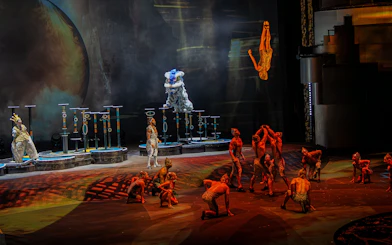 Acrobats performing a high-flying act at La Perle show in Dubai.