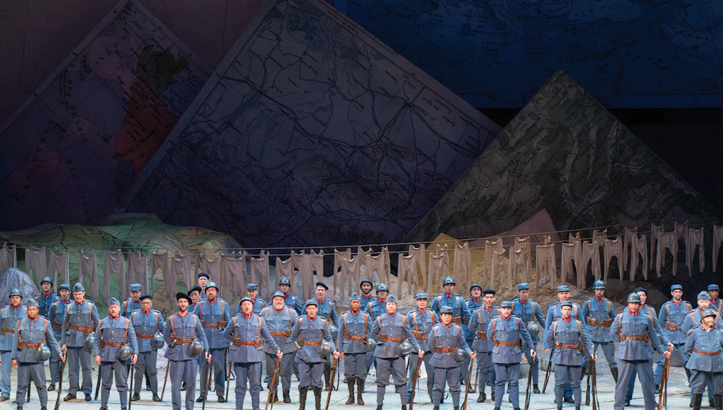 Soldiers in uniform on stage during La Fille du Regiment Broadway show.
