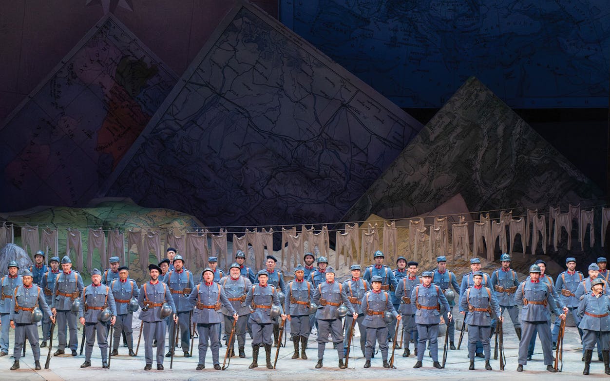 Soldiers in uniform on stage during La Fille du Regiment Broadway show.