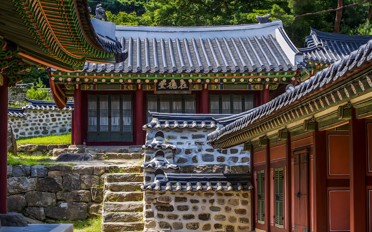 Traditional Korean architecture at Korean Folk Village during Suwon Hwaseong One Day Tour.