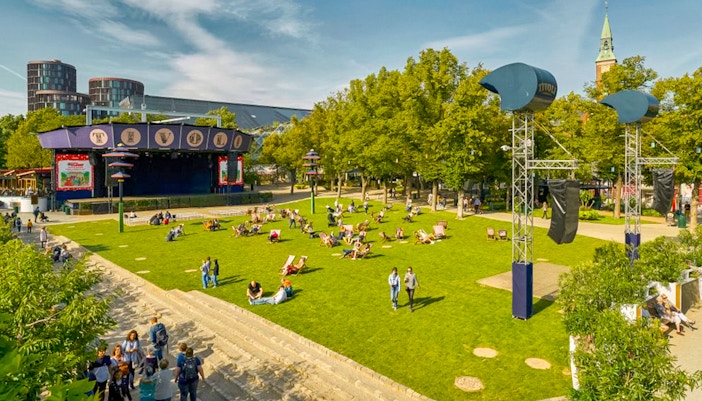 The lawn at Tivoli Gardens, Open Air stage, Copenhagen.
