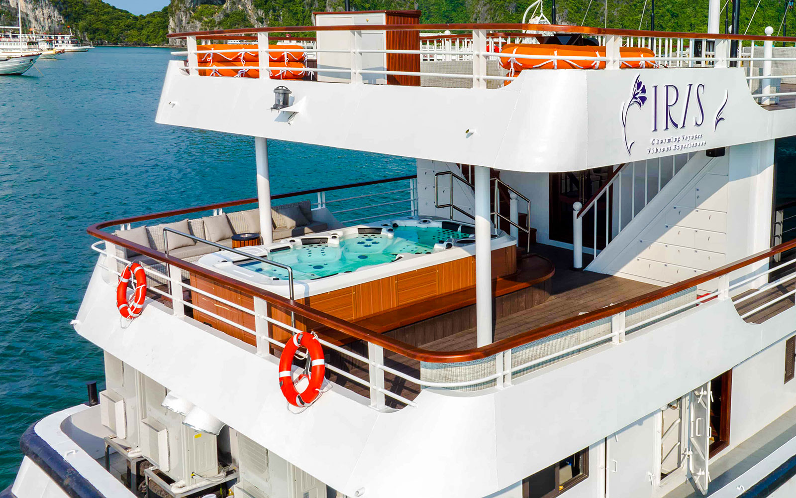 Aerial view of jacuzzi on a 5-star cruise in Ha Long Bay, Vietnam.