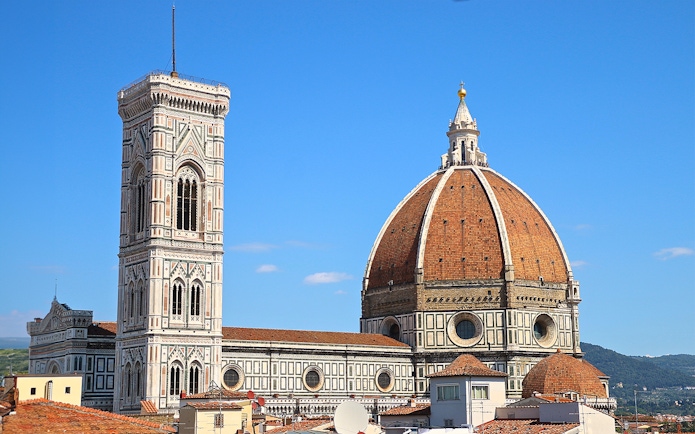 Florence Cathedral and Giotto's Campanile on a sunny day, Italy.