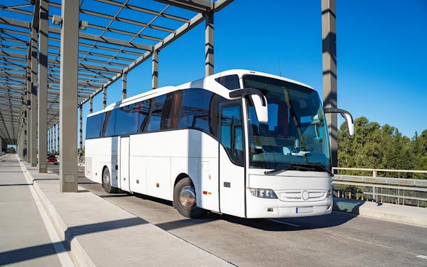 Bus on a bridge for Istanbul transfer service.