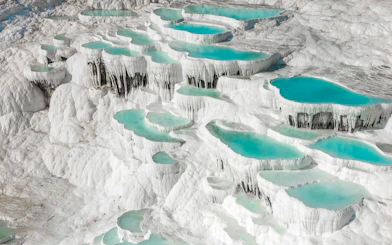 Natural pools and travertine terraces in Pamukkale, Turkey.
