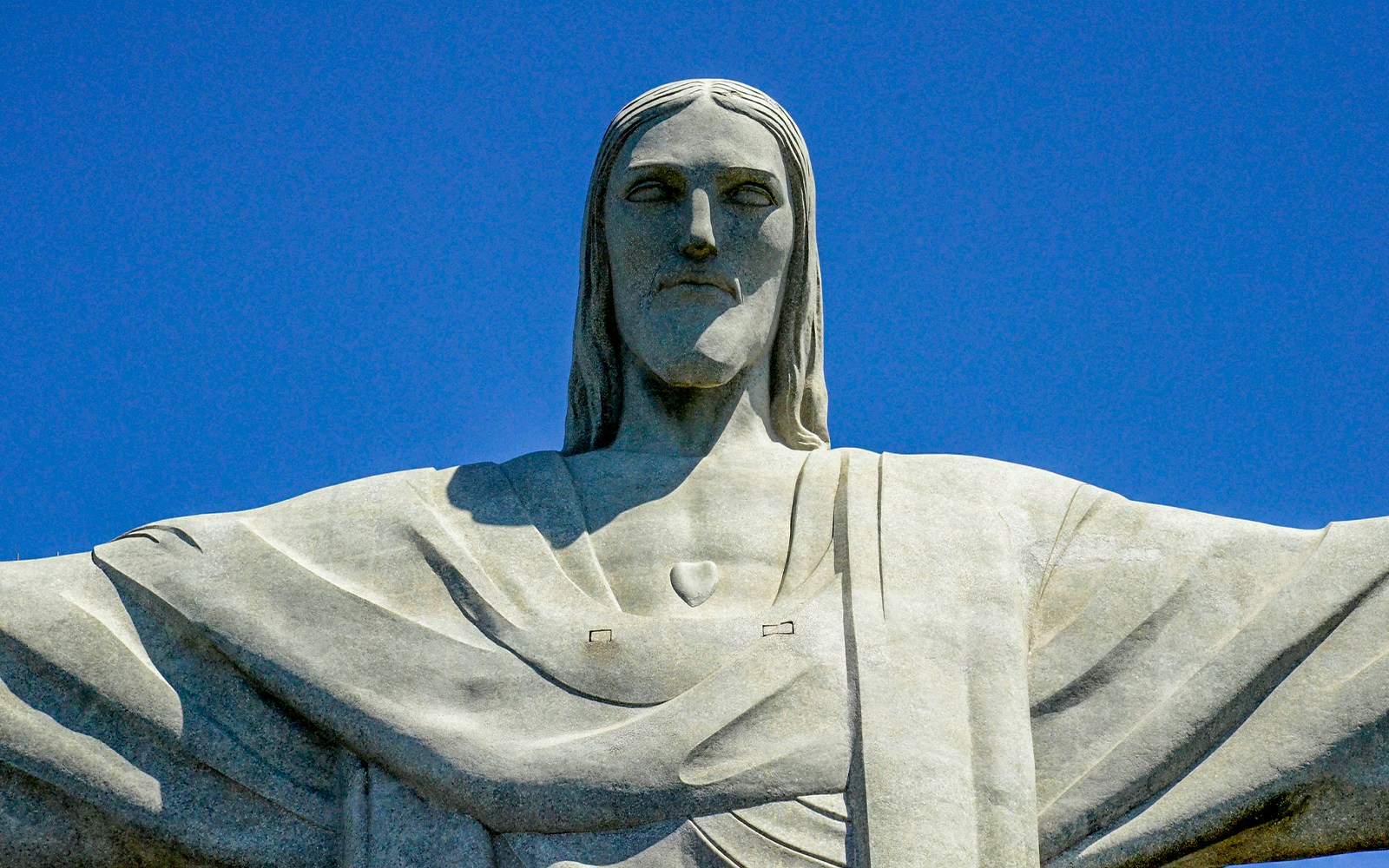Christ the Redeemer statue close-up, Rio de Janeiro, Brazil.