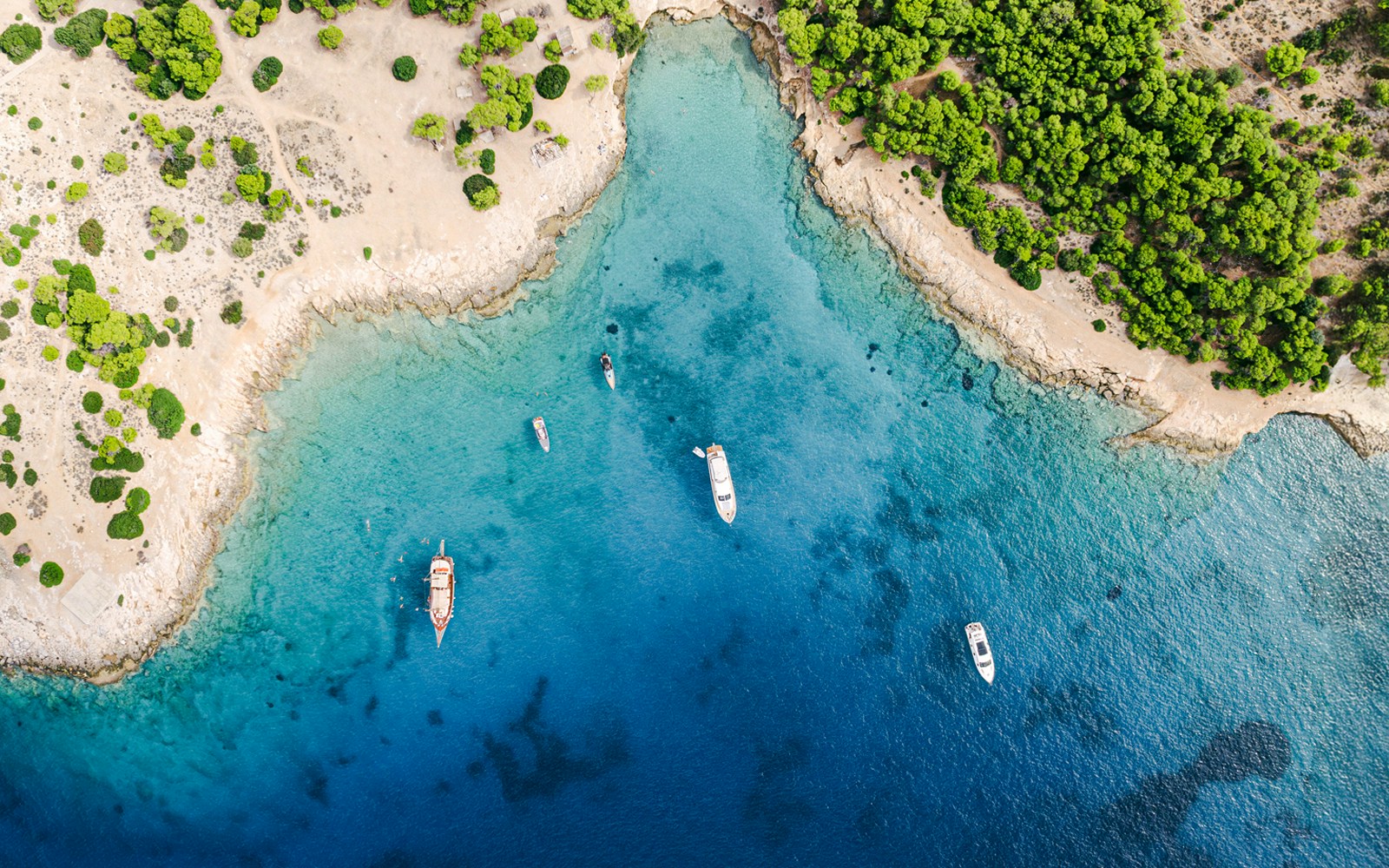 Aerial view of boats cruising the Saronic Gulf, Athens, Greece.