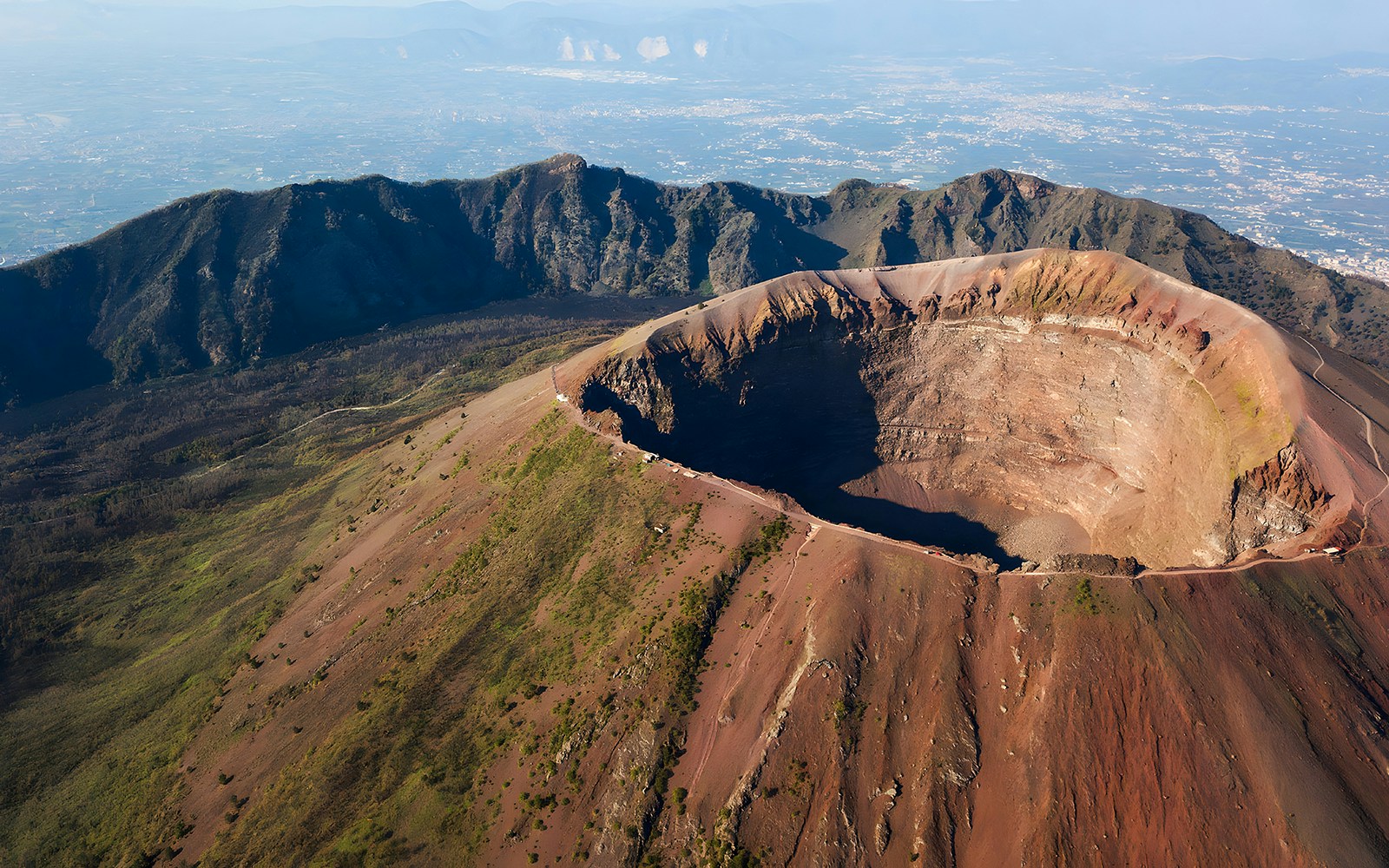 Aerial view of Mount Vesuvius crater near Naples, Italy.