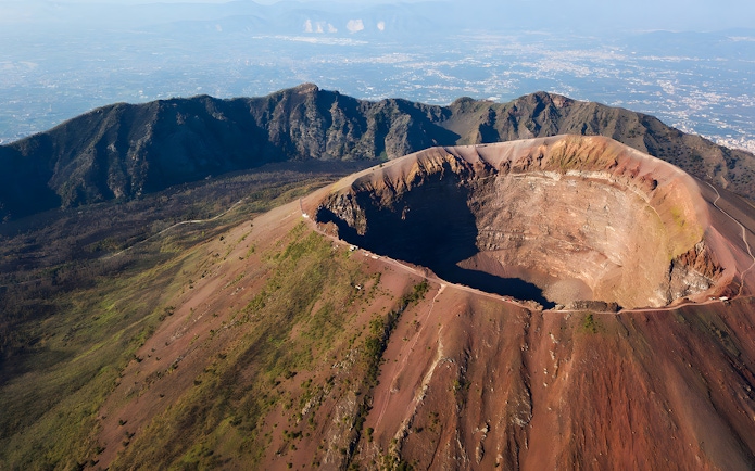Aerial view of Mount Vesuvius crater near Naples, Italy.